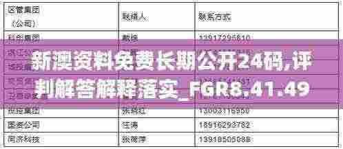 新澳资料免费长期公开24码,评判解答解释落实_FGR8.41.49国际版