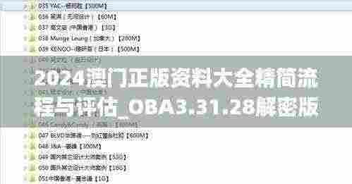 2024澳门正版资料大全精简流程与评估_OBA3.31.28解密版