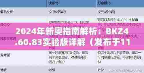 2024年新奥指南解析:BKZ4.60.83实验版详解(发布于11月19日)