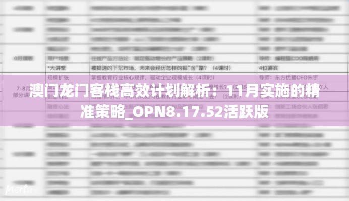 澳门龙门客栈高效计划解析:11月实施的精准策略_OPN8.17.52活跃版