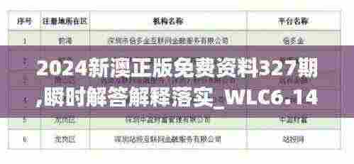2024新澳正版免费资料327期,瞬时解答解释落实_WLC6.14.71完整版
