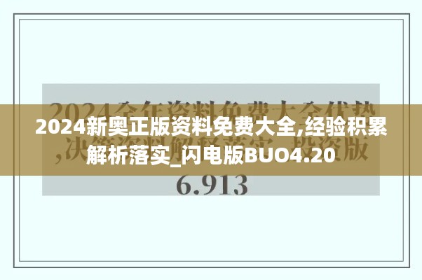 2024新奥正版资料免费大全,经验积累解析落实_闪电版BUO4.20