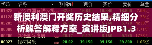 新澳利澳门开奖历史结果,精细分析解答解释方案_演讲版JPB1.34
