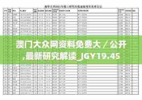 澳门大众网资料免费大/公开,最新研究解读_JGY19.45