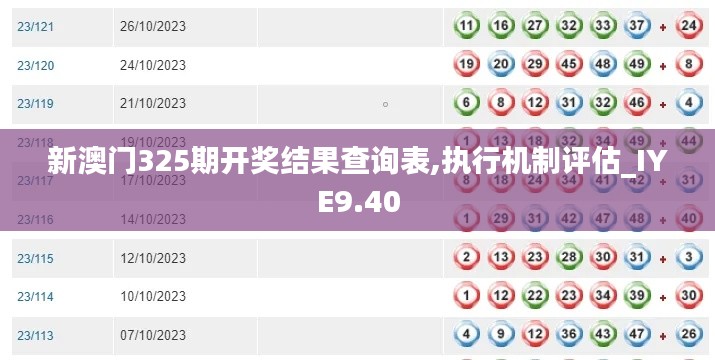 新澳门325期开奖结果查询表,执行机制评估_IYE9.40