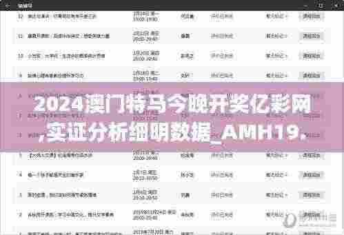 2024澳门特马今晚开奖亿彩网,实证分析细明数据_AMH19.56