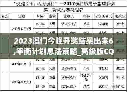 2023澳门今晚开奖结果出来6,平衡计划息法策略_高级版CQN13.50