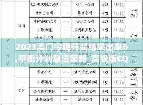 2023澳门今晚开奖结果出来6,平衡计划息法策略_高级版CQN13.50