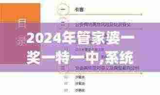2024年管家婆一奖一特一中,系统评估分析_优雅版MZW7.95