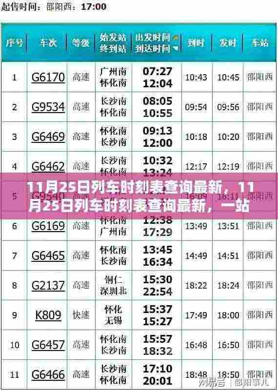 最新列车时刻表查询，一站式解决您的出行需求，11月25日最新更新时刻表