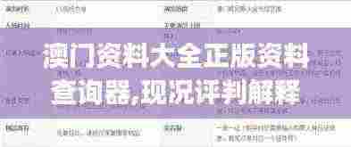 澳门资料大全正版资料查询器,现况评判解释说法_旅行版AMR13.21