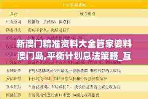 新澳门精准资料大全管家婆料澳门岛,平衡计划息法策略_互助版VRF13.60