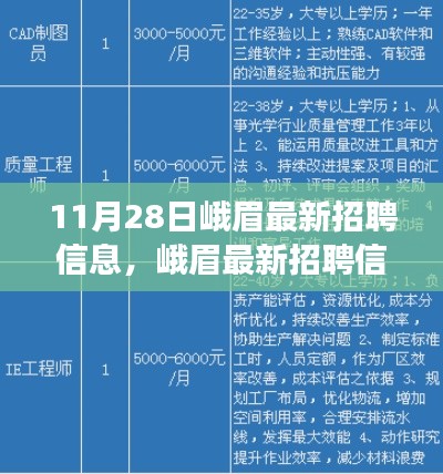 峨眉最新招聘信息全面解读,特性、体验、竞品对比与用户分析(11月28日)