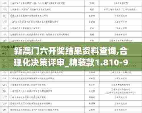 新澳门六开奖结果资料查询,合理化决策评审_精装款1.810-9