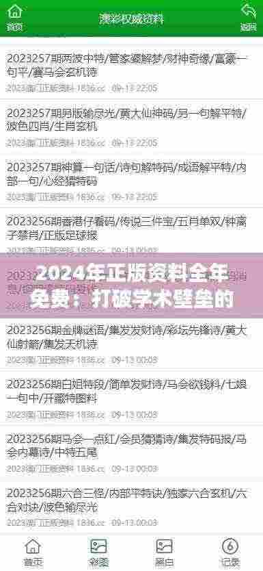 2024年正版资料全年免费：打破学术壁垒的利好消息