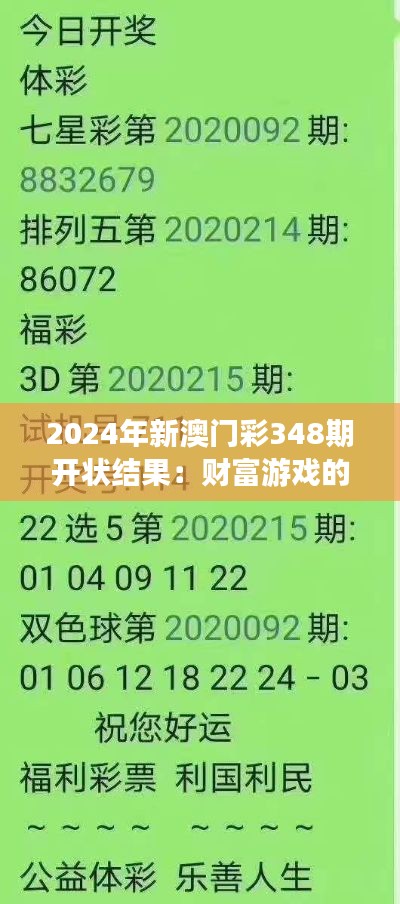 2024年新澳门彩348期开状结果:财富游戏的高潮