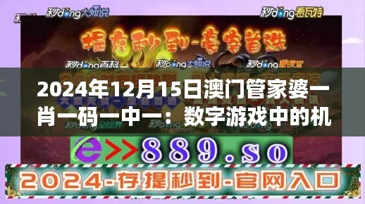 2024年12月15日澳门管家婆一肖一码一中一:数字游戏中的机遇与挑战分析