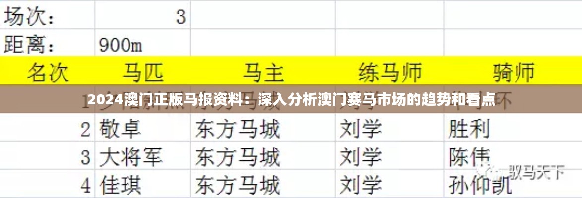 2024澳门正版马报资料:深入分析澳门赛马市场的趋势和看点