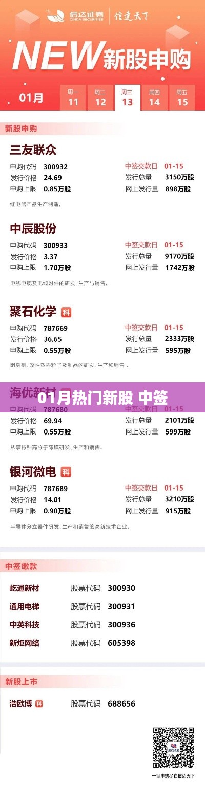 新股中签热度持续,01月新股申购指南