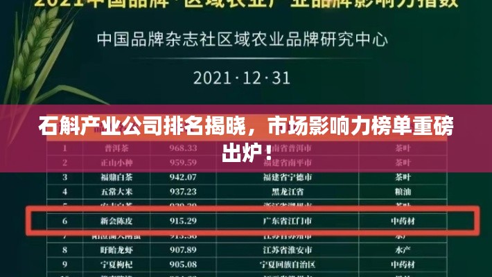 石斛产业公司排名揭晓,市场影响力榜单重磅出炉!