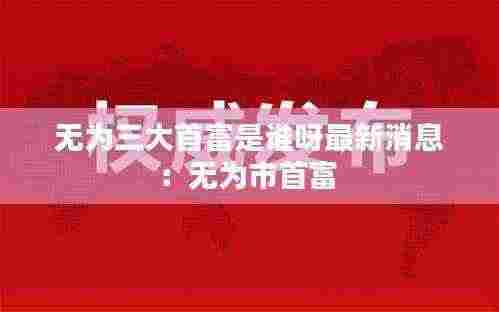 无为三大首富是谁呀最新消息:无为市首富