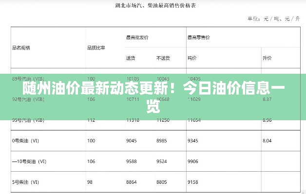 随州油价最新动态更新!今日油价信息一览