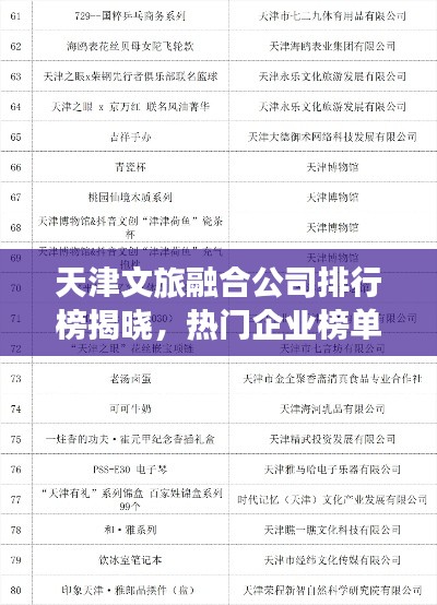 天津文旅融合公司排行榜揭晓,热门企业榜单抢先看!
