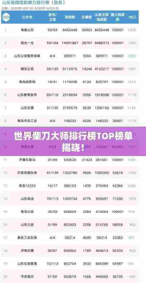 世界柴刀大师排行榜TOP榜单揭晓!