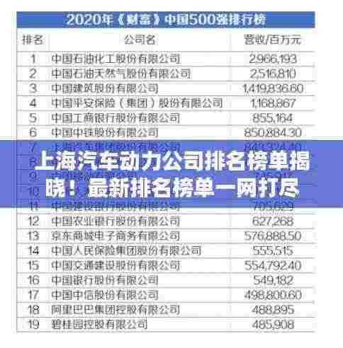 上海汽车动力公司排名榜单揭晓！最新排名榜单一网打尽