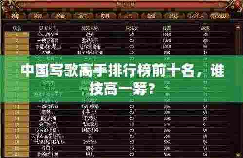 中国写歌高手排行榜前十名，谁技高一筹？
