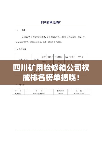 四川矿用检修箱公司权威排名榜单揭晓!