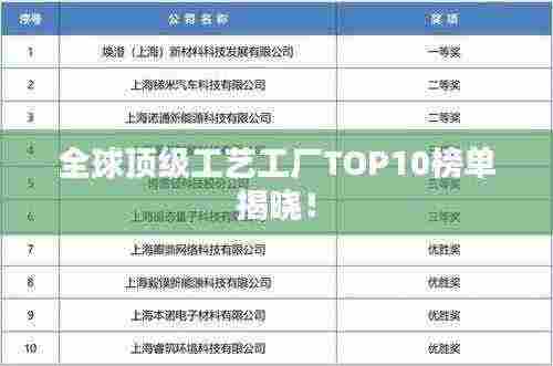 全球顶级工艺工厂TOP10榜单揭晓！