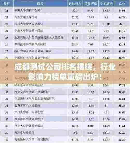 成都测试公司排名揭晓，行业影响力榜单重磅出炉！
