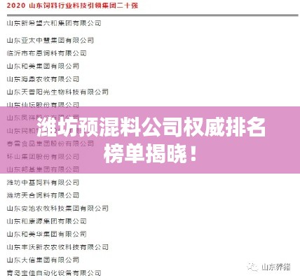 潍坊预混料公司权威排名榜单揭晓!