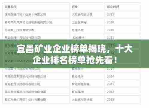 宜昌矿业企业榜单揭晓，十大企业排名榜单抢先看！