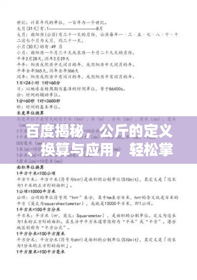 百度揭秘,公斤的定义、换算与应用,轻松掌握知识要点!