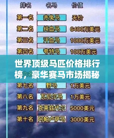 世界顶级马匹价格排行榜,豪华赛马市场揭秘!