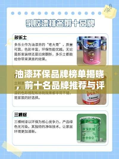 油漆环保品牌榜单揭晓,前十名品牌推荐与评测
