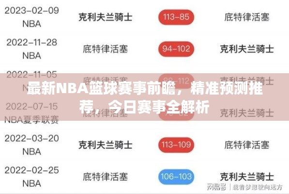 最新NBA篮球赛事前瞻,精准预测推荐,今日赛事全解析
