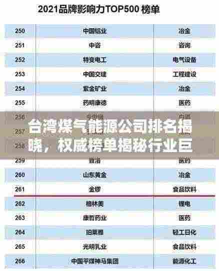 台湾煤气能源公司排名揭晓，权威榜单揭秘行业巨头！