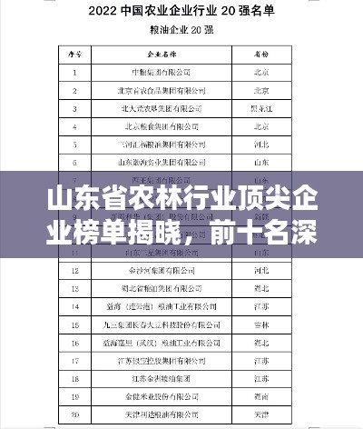 山东省农林行业顶尖企业榜单揭晓,前十名深度解析