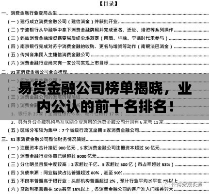 易货金融公司榜单揭晓,业内公认的前十名排名!