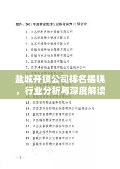 盐城开锁公司排名揭晓,行业分析与深度解读
