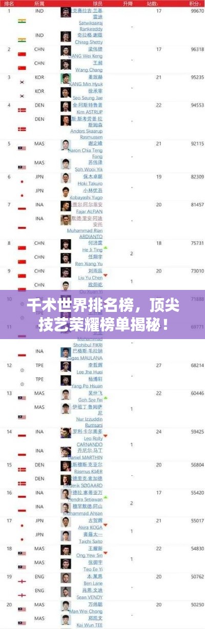 千术世界排名榜,顶尖技艺荣耀榜单揭秘!