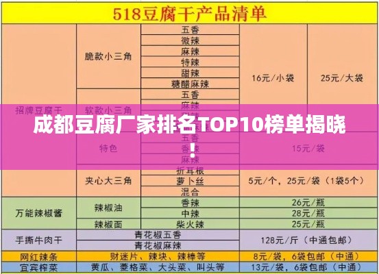 成都豆腐厂家排名TOP10榜单揭晓!