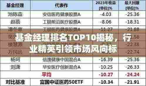基金经理排名TOP10揭秘，行业精英引领市场风向标