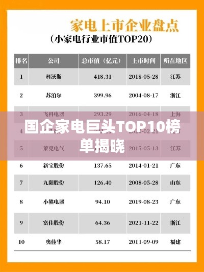 国企家电巨头TOP10榜单揭晓