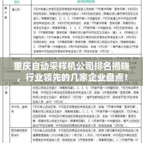 重庆自动采样机公司排名揭晓,行业领先的几家企业盘点!