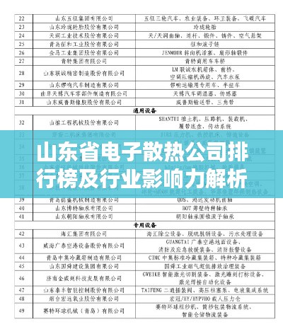 山东省电子散热公司排行榜及行业影响力解析