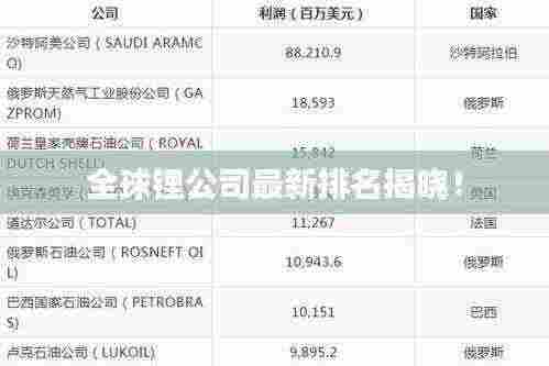 全球锂公司最新排名揭晓!